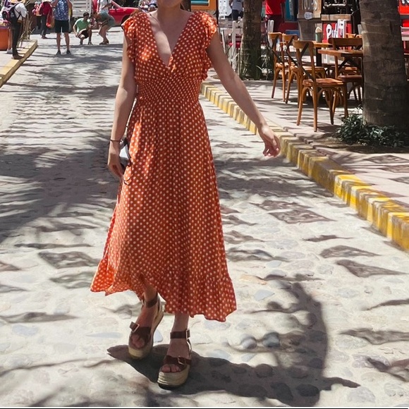 Showpo. Dresses & Skirts - BP Orange polka dot maxi dress